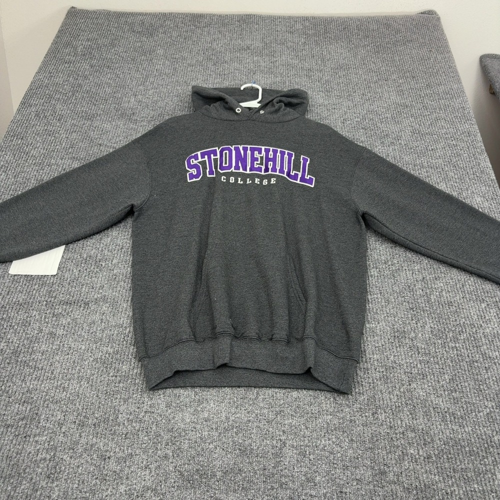 Stonehill College Champion Hoodie Mens M Gray Fleece Graphic Pullover Collegiate